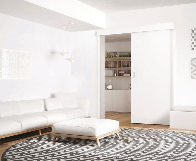 Porte coulissante en applique Blanche